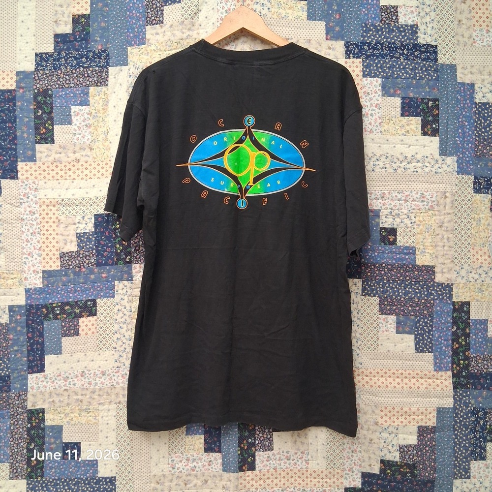 90s Ocean Pacific Op Surf Graphic T Shirt Ritz Belize Black Oval Logo Large